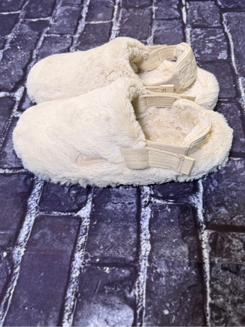 Nike Plush Slip-On Mule Slides in Cream